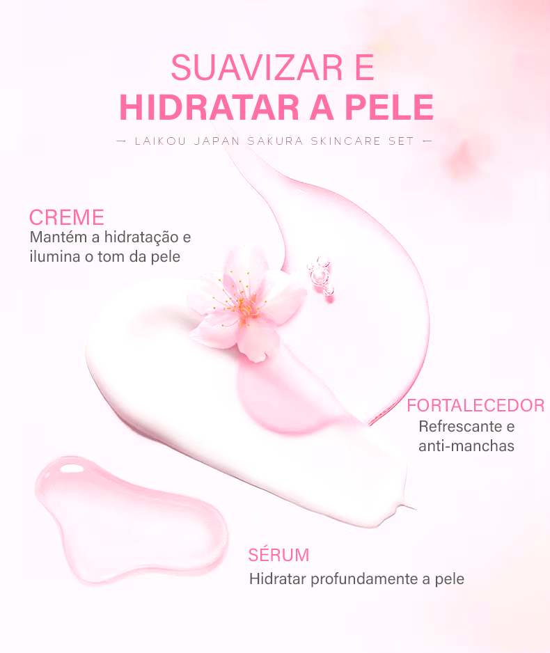 Skin Care LAIKOU Sakura Japão - Sérum Rejuvenescedor Creme Hidratante Luminoso Removedor de manchas 5pcs