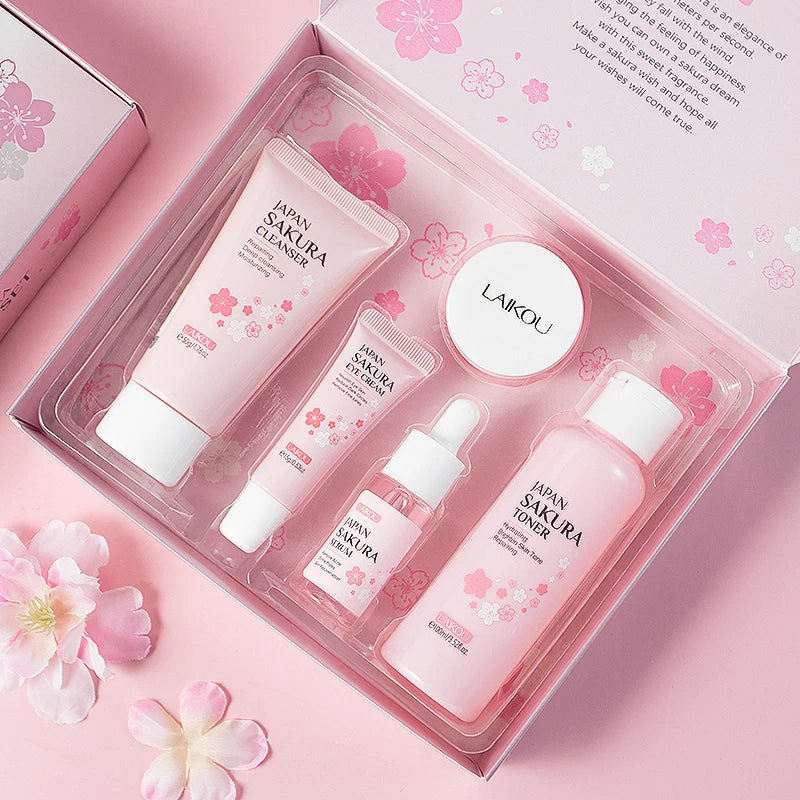 Skin Care LAIKOU Sakura Japão - Sérum Rejuvenescedor Creme Hidratante Luminoso Removedor de manchas 5pcs